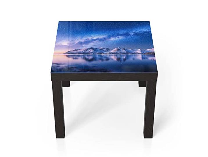 DEQORI Glastisch schwarz klein 55x55 cm Motiv Galaxis über Fjord ausgefallener Beistelltisch aus Glas Hochglanz Couchtisch fürs Wohnzimmer moderner Couch Tisch mit Design