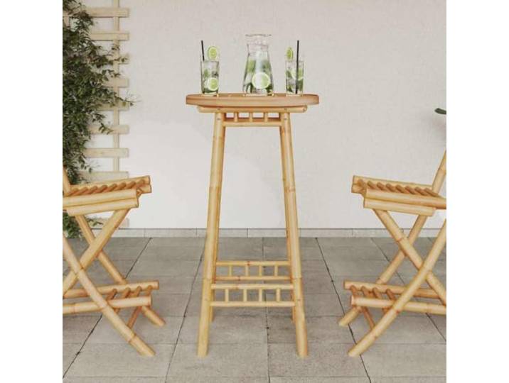 KTHLBRH Bartisch für den Außenbereich, rund, Ø 55 x 100 cm, aus Bambus Lattenrost-Design, bequem, wasserabweisend, für Terrasse, Garten, Balkon