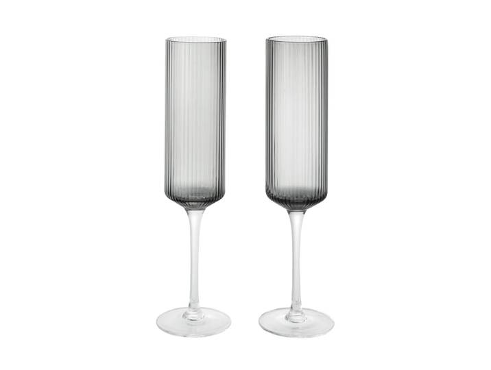 Ferm Living - Ripple Champagnerflöte, smoked grey (2er-Set)