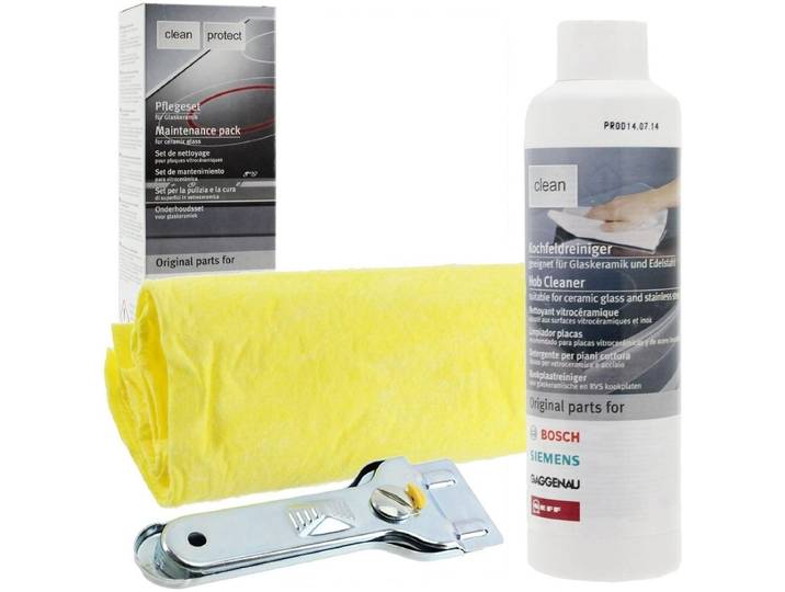 Bosch Reiniger voor glaskeramische kookplaten, 250ml met metalen schraper en reinigingsdoek Kookplaat accessoire