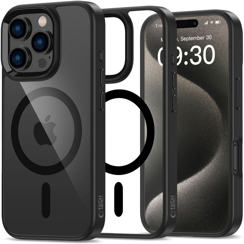 iPhone 16 Pro Max Tech-Protect MagMat Bagside Cover - MagSafe Kompatibel - Gennemsigtig / Sort