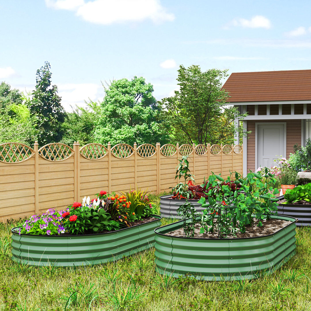Outsunny Set of 2 Raised Beds for Garden, 181 x 93 x 30 cm, Green Green 30cm H X 181cm W X 93cm D