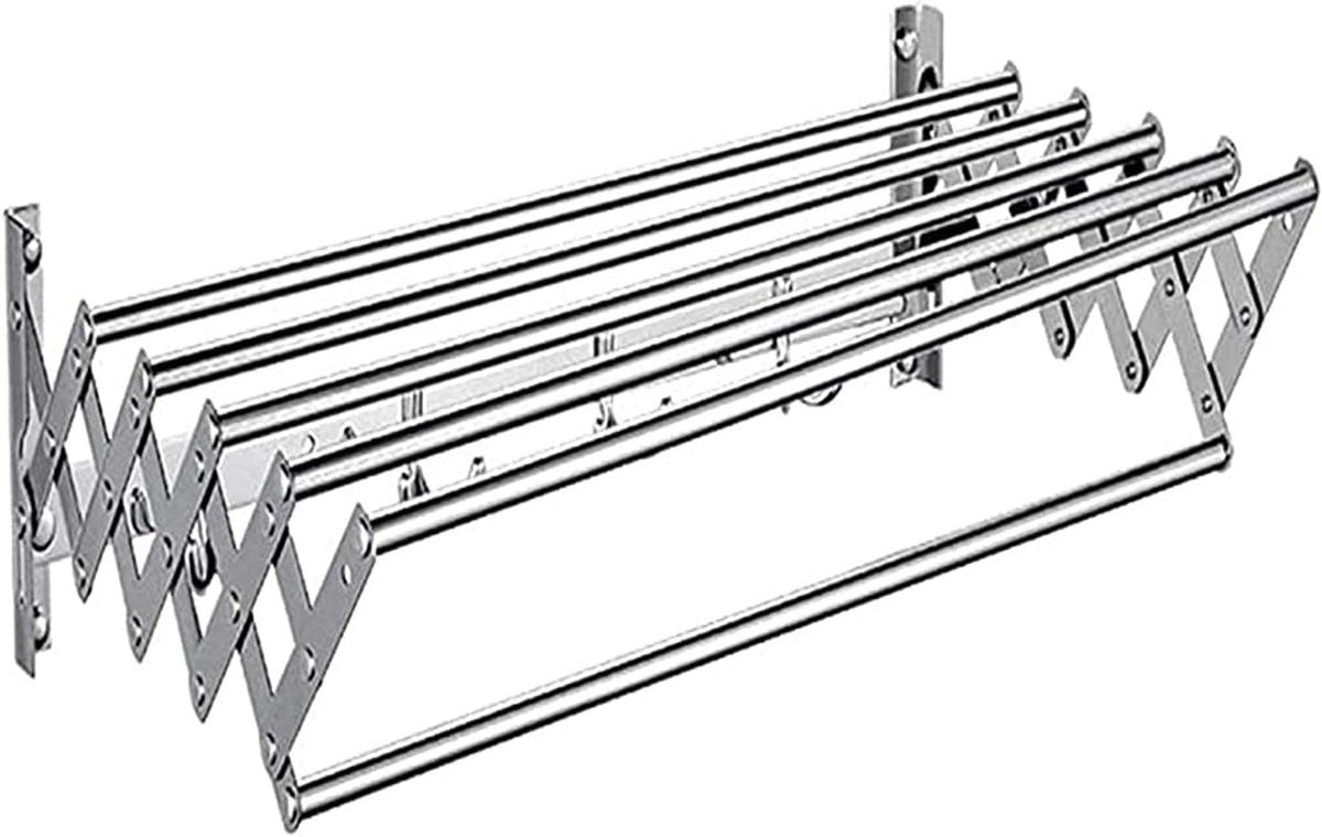 Merkloos Intrekbaar Wandmontage Droogrek - Ruimtebesparend Opvouwbaar Wasrek - 60 cm - Zilver