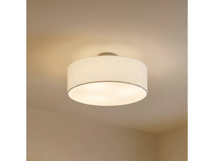 Plafonnier Sebatin Ø40 Blanc/Nickel - Lindby - Chambre à coucher - Moderne - Tissu / textile - Rond