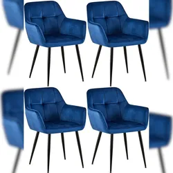 CLP 4er Set Esszimmerstühle Emia blau/Samt
