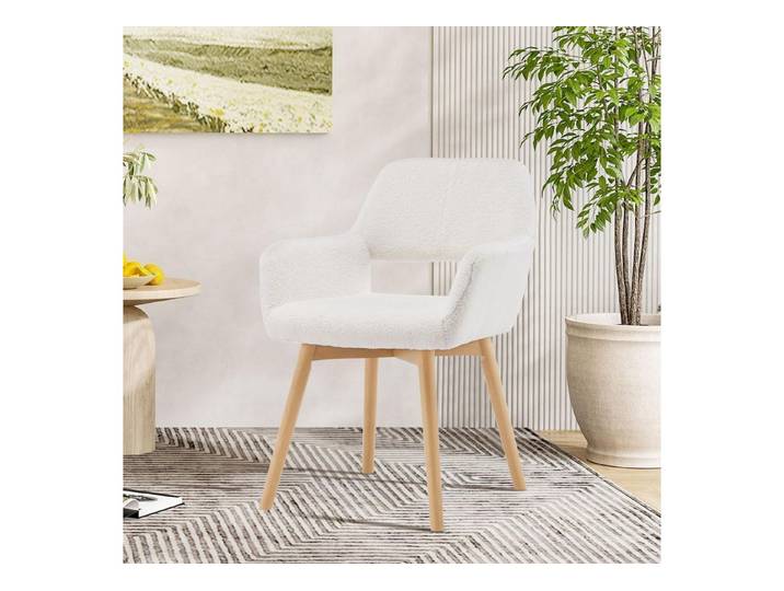 LuxusKollektion Polsterstuhl Sessel Mid Century Modern Holzbeine Akzentstuhl Wohnzimmer Woll Weiß 1