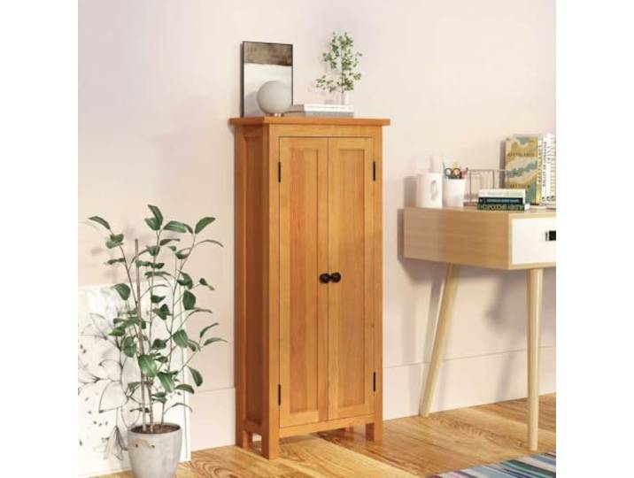 Schrank 50x22x110 cm aus Massivholz Eiche, Lagerschrank mit Stauraum Massivholz Eiche, schlichtes Design, viel Stauraum für Bücher und Medien, für Schlaf- und Wohnzimmer