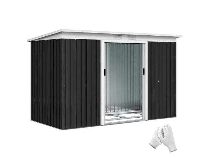 Outsunny Metall Gerätehaus 6,3m³ 280x130x172cm mit Pultdach Dunkelgrau