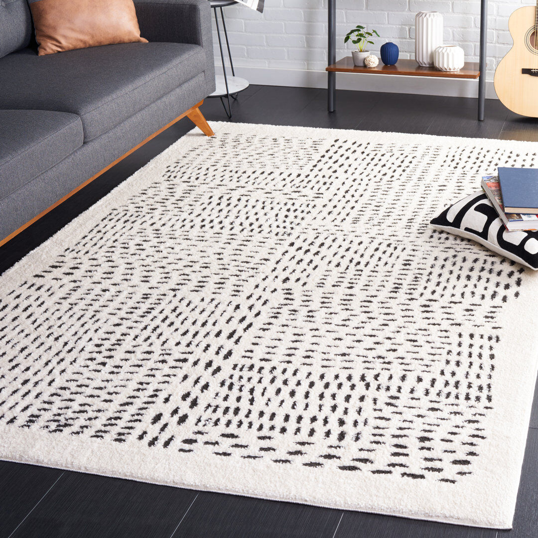 Ebern Designs Megnan Area Rug In Ivory & Black Ivory / Black Rectangle 152 x 244cm
