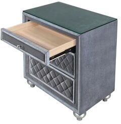 1pc Glam 3-Drawer Nightstand Velvet Tufted Drawer Front Jewelry Tray Faux Crystal Drawer Knobs