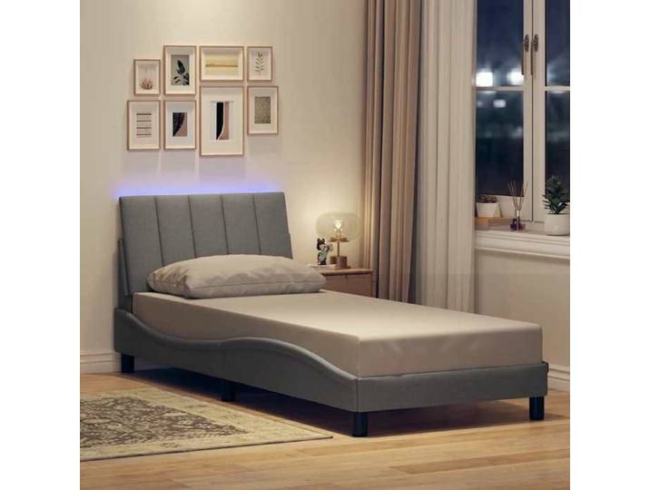 Cadre de lit adulte - vidaxl - Gris clair - 90x200 cm - Tissu polyester - Coussin de tête de lit - Bande LED