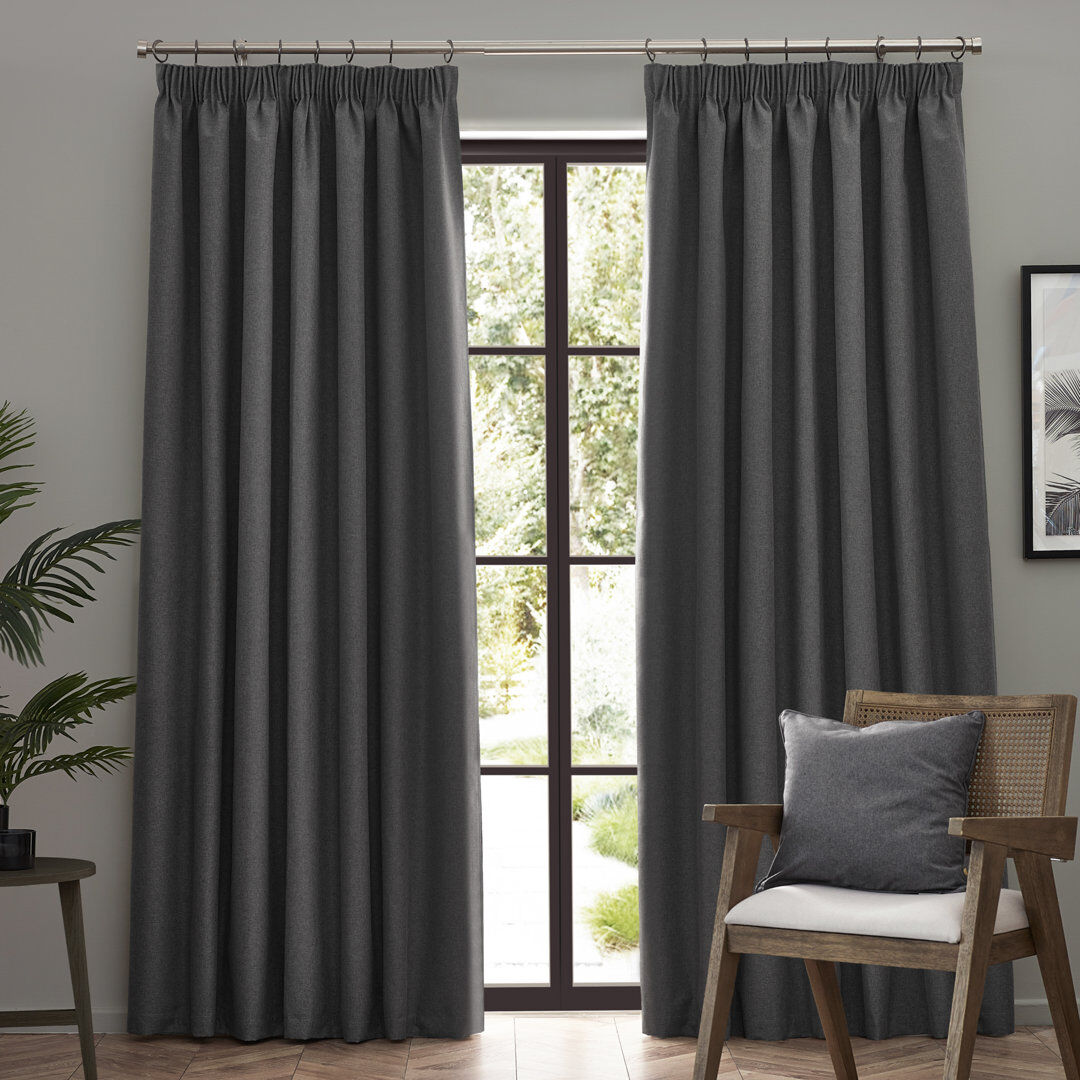 furn. Dawn 100% Blackout Pencil Pleat Curtains Grey 168cm x 137cm