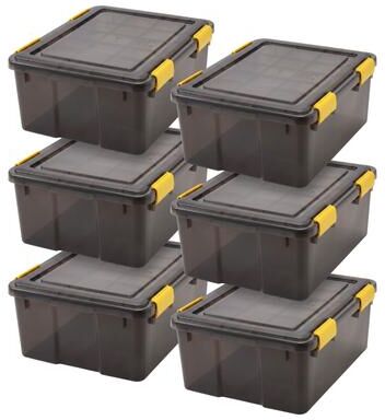 Iris 8 Gal. Plastic Storage Bin with Buckles, Black (6-Pack) - 8 Gal