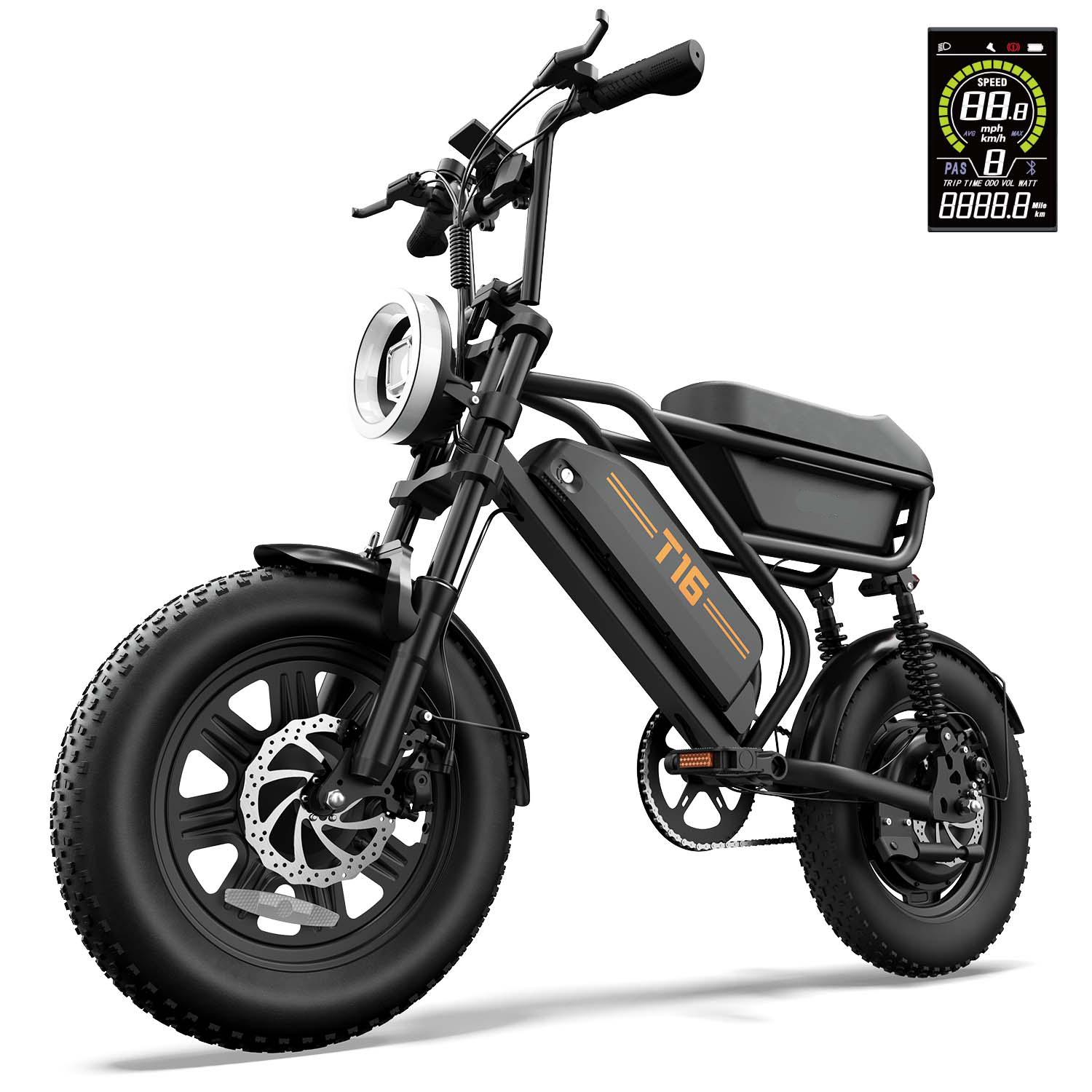 Erwachsenen-Elektrofahrrad T16, 250-W-Motor, Akku 48 V / 13 Ah, 16-Zoll-Reifen, Gelände-Elektrofahrrad, Bremssystem: Scheibenbremsen vorne und hinten