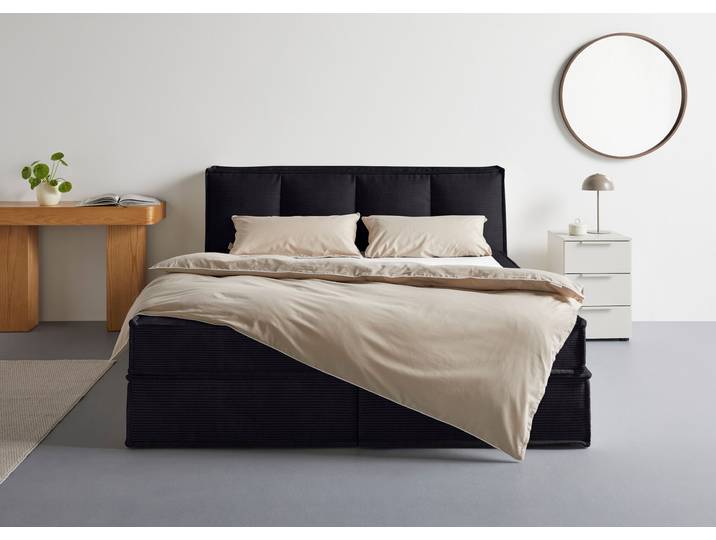 Boxspringbett, Polyester, Schwarz, 190×230 cm, Enthält Topper & 2 Matratzen, Modern, LeGer