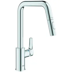 GROHE Eurosmart Einhand-Spültischarmatur, Ausladung 221mm, schwenkbar, herausziehbare Dual-Spülbrause, 30619000, Farbe: Chrom