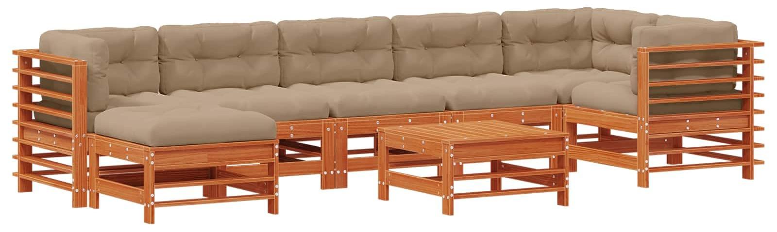 Modulares Lounge-Set, braun, aus massivem Kiefernholz - 8-teilig - 8 Sitzplätze - Gartenmöbel - Outdoor-Möbel