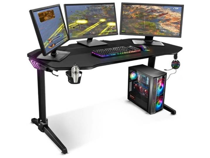 SPIRIT OF GAMER – Bureau Gaming Rétroéclairé LED RGB - Headquarter 400 – Design Futuriste – Plateau XXL 140cm