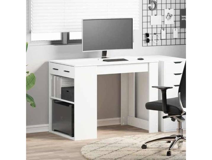 （Blanc）Bureau avec tiroir et étagère blanc bois d' - MODERNE Bureau avec tiroir et étagère blanc bois d'ingénierie 48422