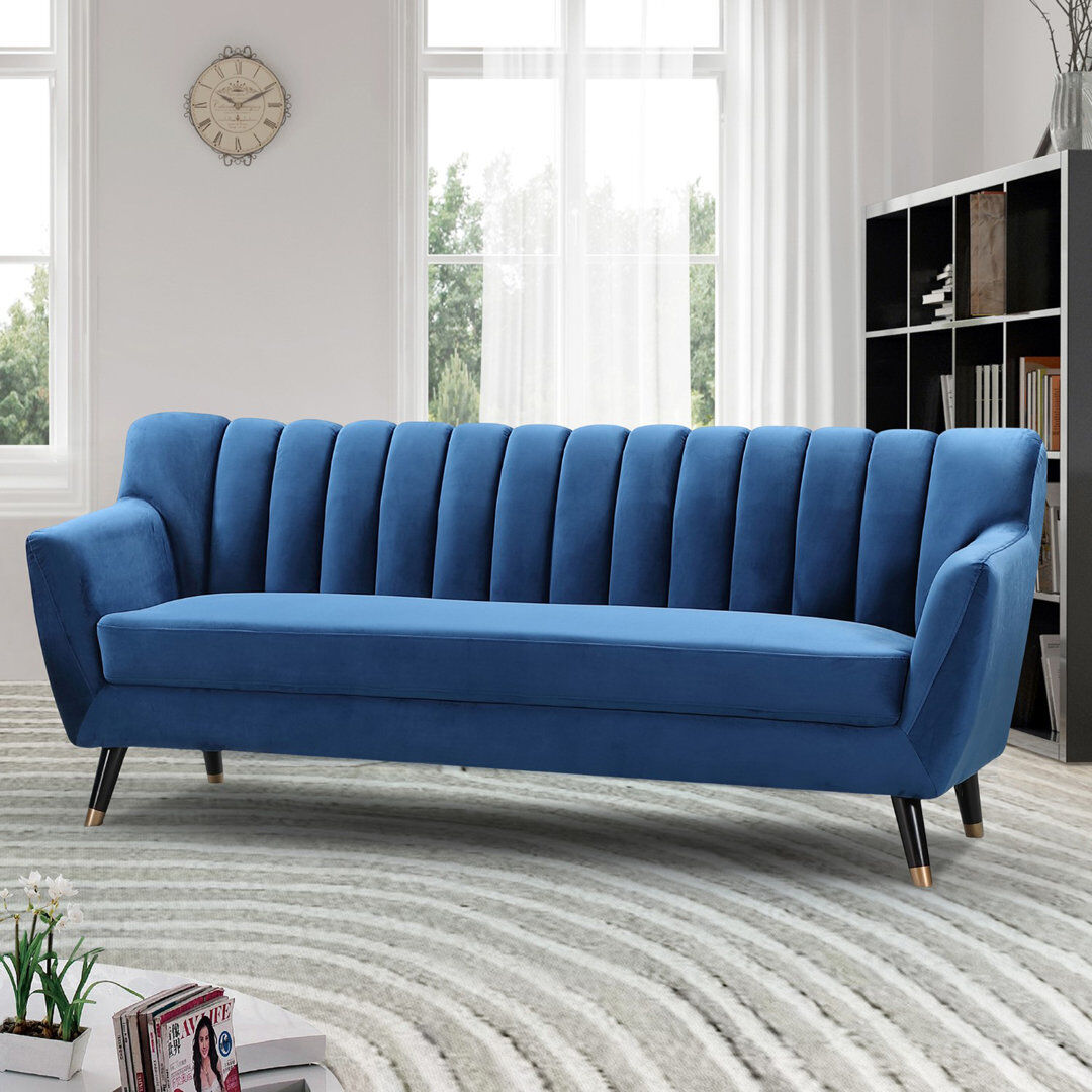 Etta Avenue Soraya 3 Seater Velvet Sofa Blue 80cm H X 198cm W X 81cm D