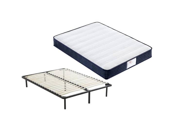 TEENO Ensemble Matelas à Mémoire de Forme et Sommier à Lattes avec Pieds 140x190 cm