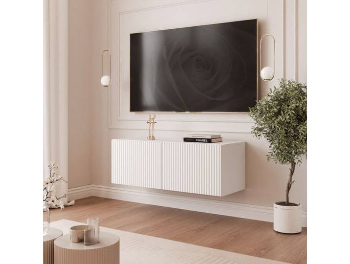 Meuble TV Mural ANGEL - avec LED - 2 portes - 100x40x36 cm - Blanc