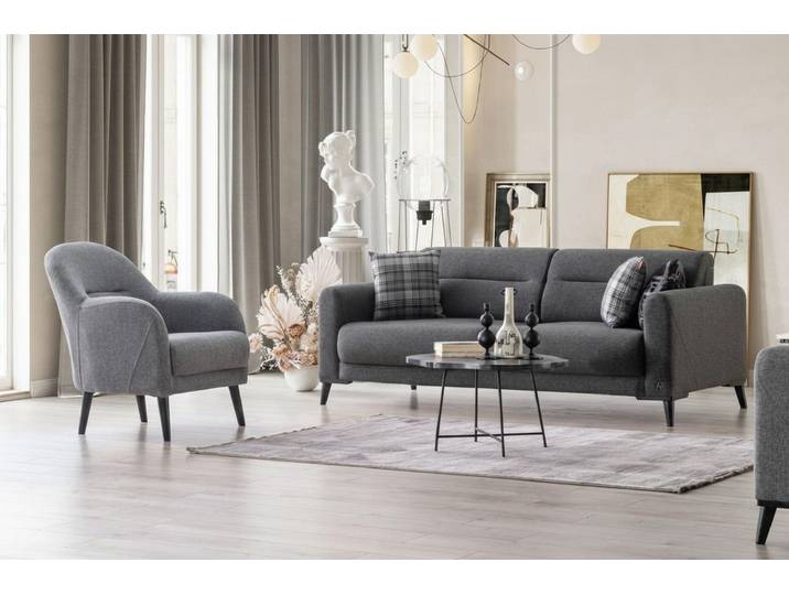 JVmoebel Polstergarnitur Komfortable 3+1 Sofagarnitur Grau – Stilvolles Design für Eleganz, (2-tlg., Sofa, Sessel), Made in Europe