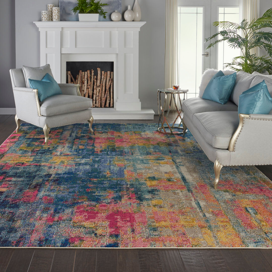 Hashtag Home Ojas Abstract Area Rug Blue/Yellow/Pink/Green Rectangle 119 x 180cm