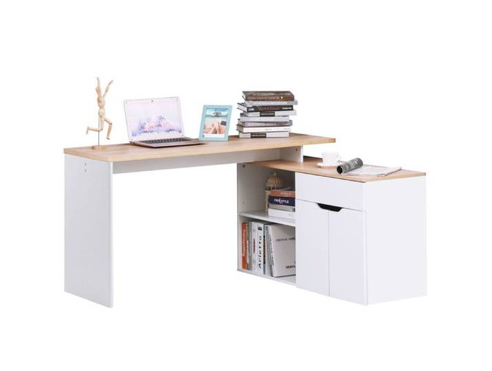 Bureau informatique d'angle modulable KATE blanc et bois