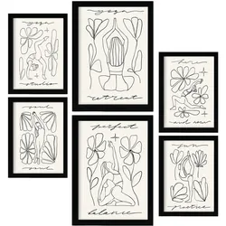 POSTER Set Mit 6 Yoga Musen 4 A3 & A4 Schwarzer Rahmen