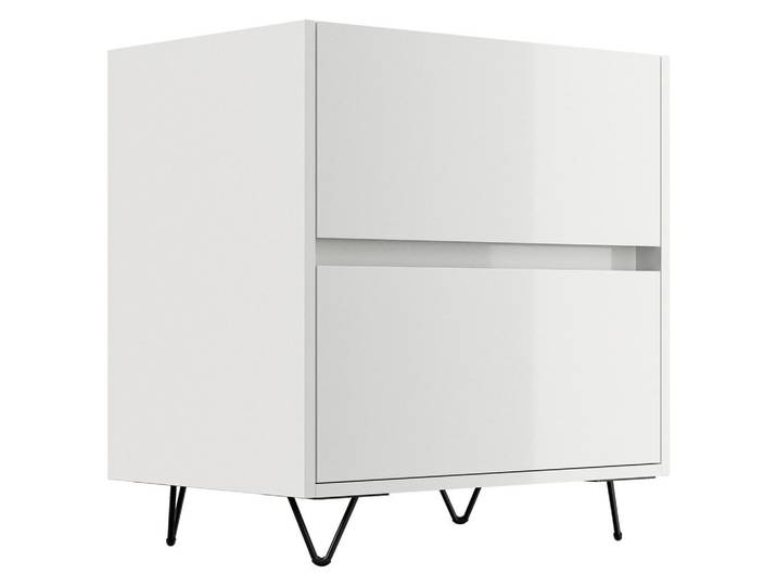 Mid.you Nachttisch, Weiß Hochglanz, 2 Schublade(n) Schubladen, Haarnadel, 61.2x65x42 cm, Stauraum, Schlafzimmer, Nachttische