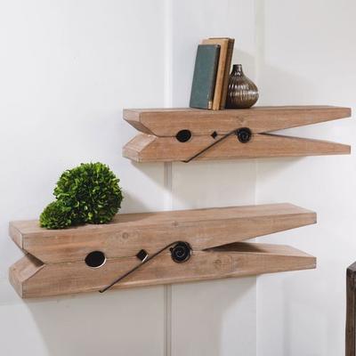 Tripar International Inc Clothespin Wall Shelves Natural Set of Two, Set of Two, Natural