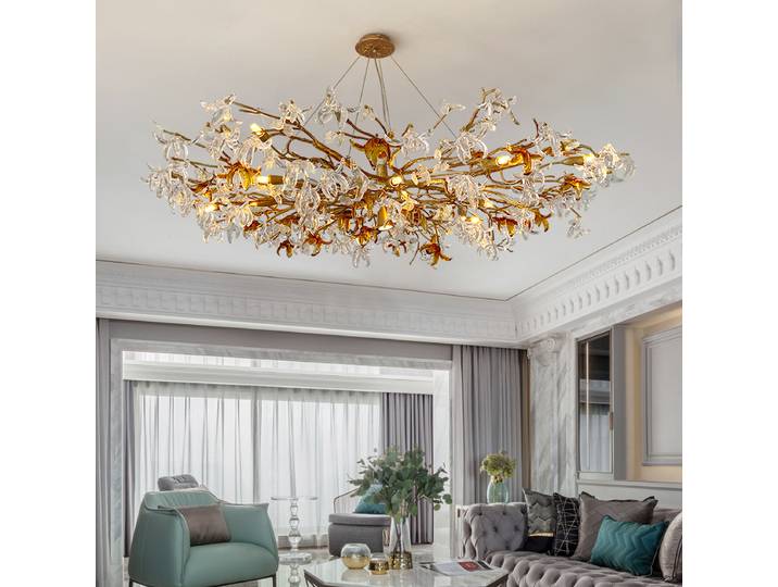 Lustre de plafond en cristal pour salon, tout en cuivre, luxe moderne, villa de luxe, chambre à coucher, restaurant, décoration de la maison, éclairage