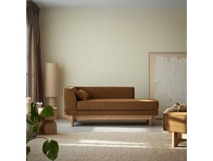 Chaiselongue aus Eiche und ockerfarbenem Stoff Miu - Senfgelb - Fabric