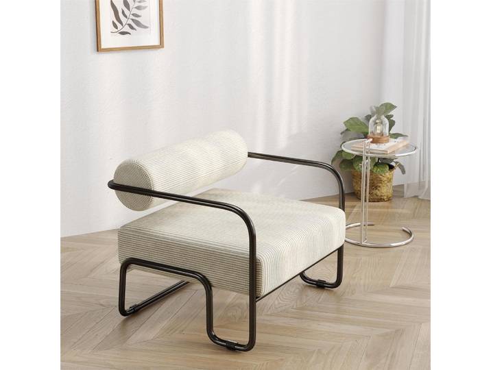 Fauteuil d'appoint moderne et minimaliste en velours côtelé, dossier élégant, chaise de loisirs individuelle, fauteuil rembourré doux, structure en métal noir