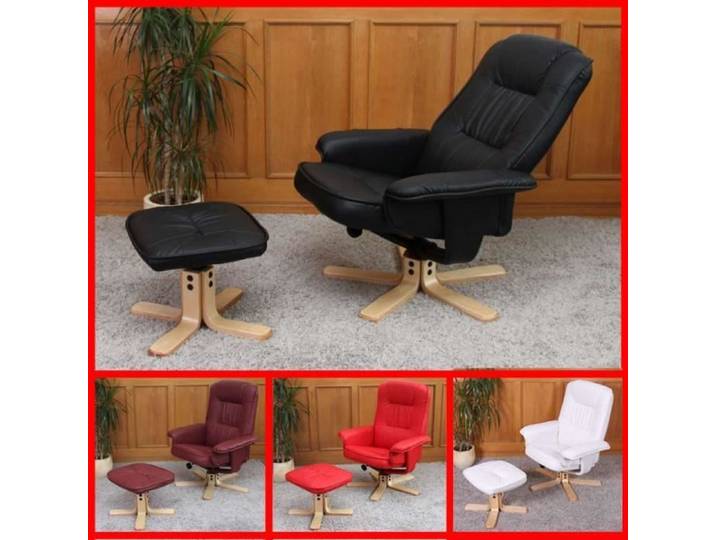 Fauteuil relax /de relaxation M56 avec pouf simili-cuir ~ crème