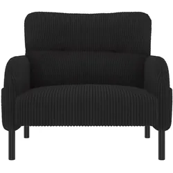 Einzelsessel mit Cordstoff, tiefer Sitz, ergonomische Rückenlehne, Seitentasche, robustes Metallgestell, 60x70 cm, Schwarz