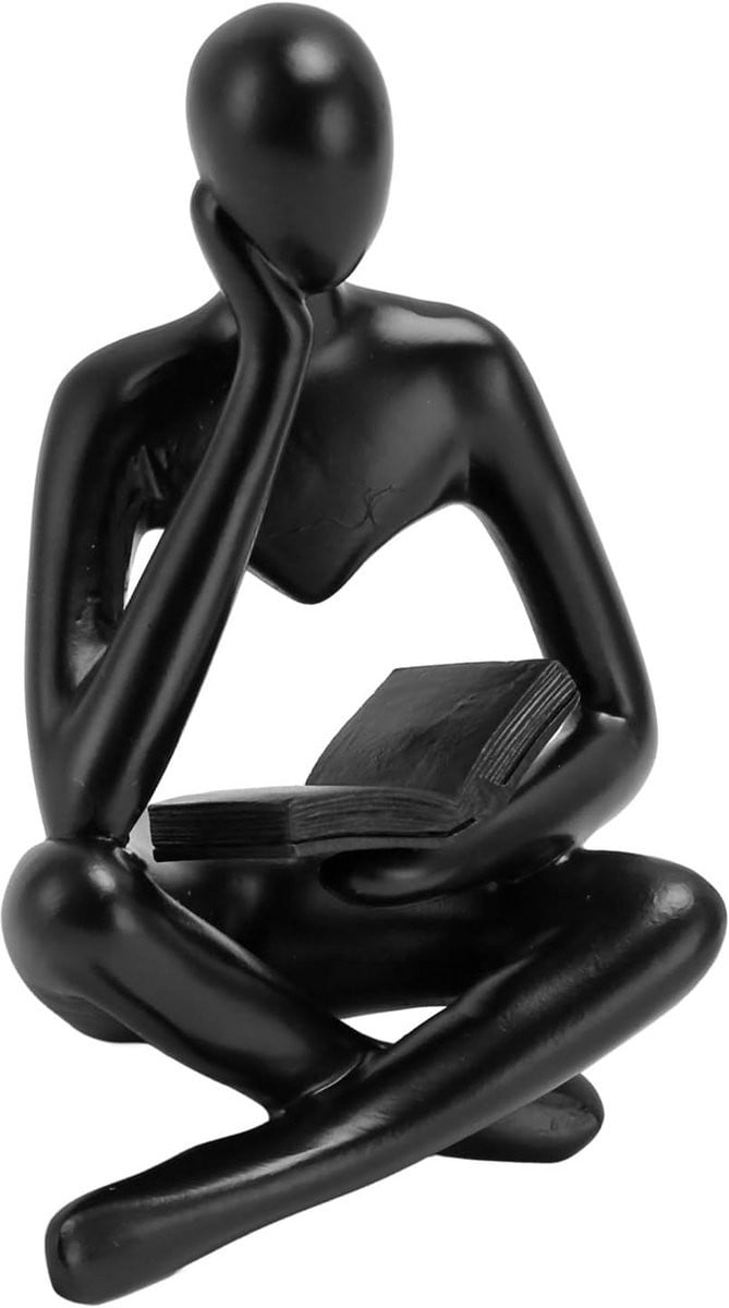 Abstract Beeld Vrouw Denker Zwart - Decoratief Hars Sculptuur voor Woonkamer of Boekenplank