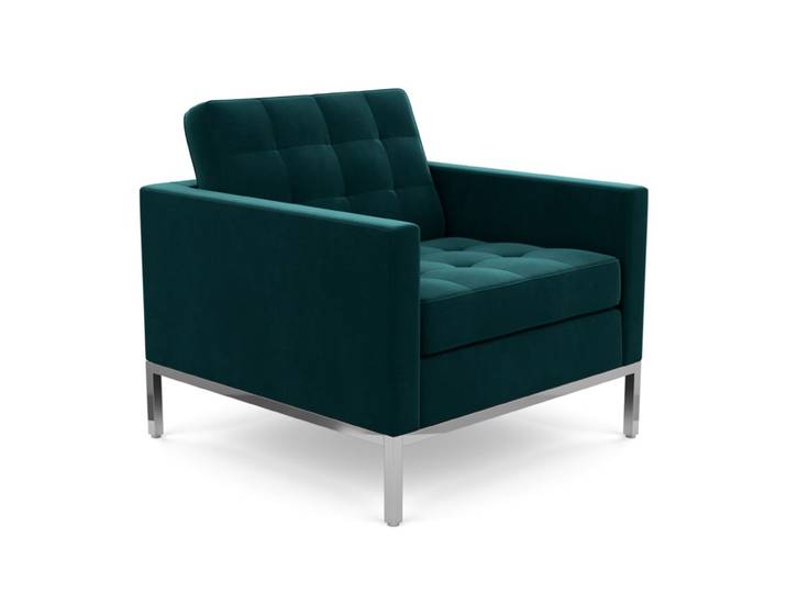 KNOLL fauteuil FLORENCE en tissu (Knoll Velvet Teal - Revêtement Cat. B et structure en acier chromé)