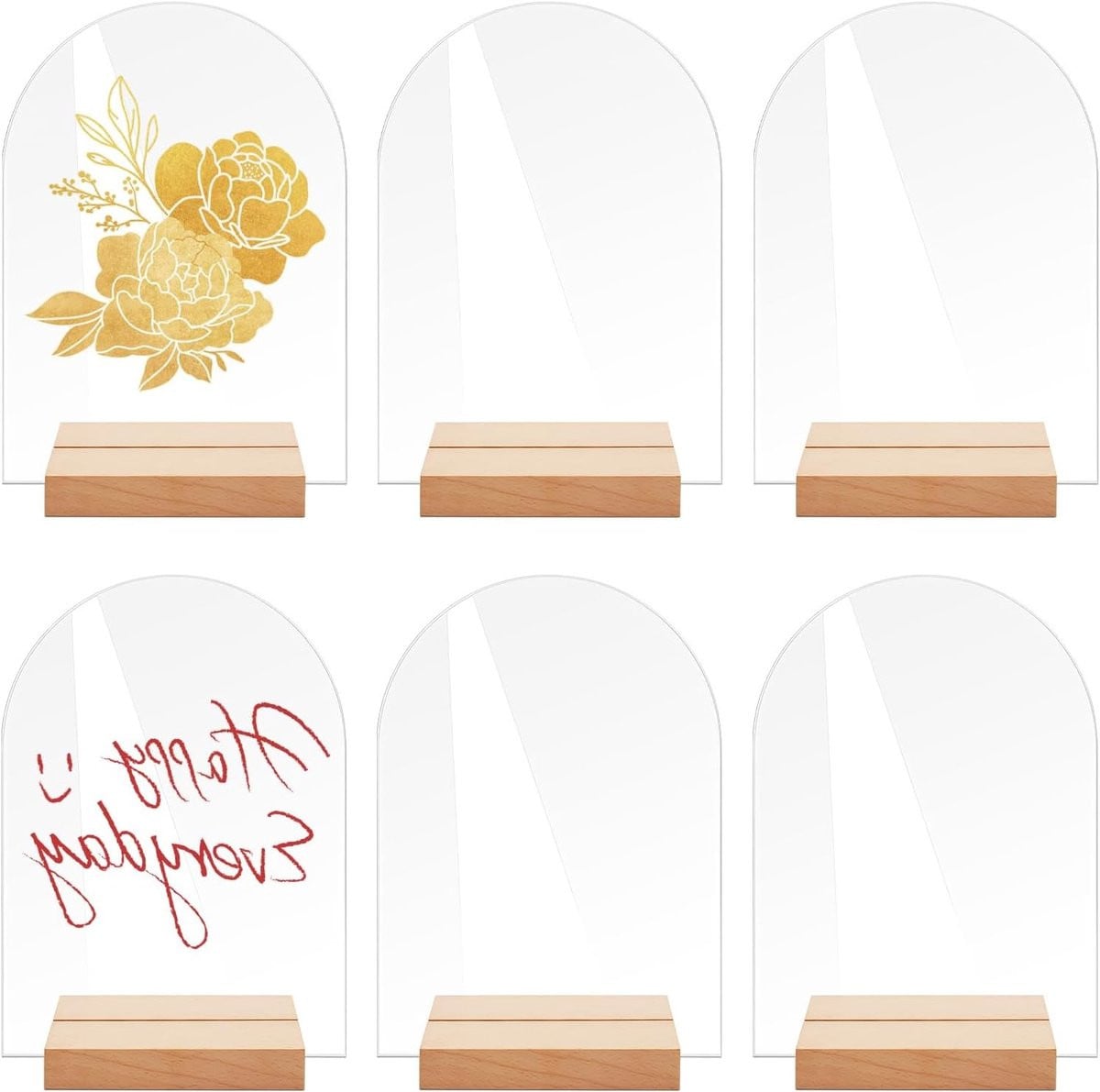 Set van 6 Acryl Tafelnummers met Houten Kaarthouder - Transparant