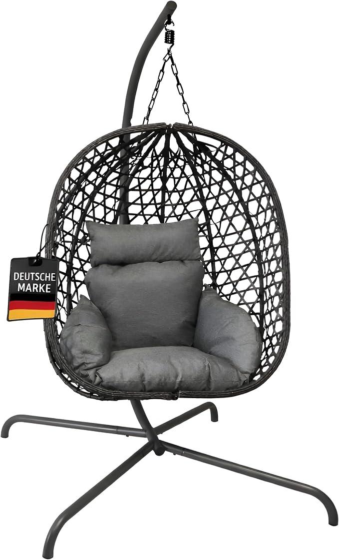 Hängesessel mit Gestell 194cm Anthrazit Hängeschaukel Komfortsessel Outdoor