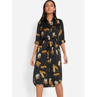 Hemdblusenkleid INSPIRATIONEN "Hemdblusenkleid", Damen, Gr. 42, Normalgrößen, schwarz (schwarz, ocker, bedruckt), 100% Polyester, gemustert, knielang, Kleider