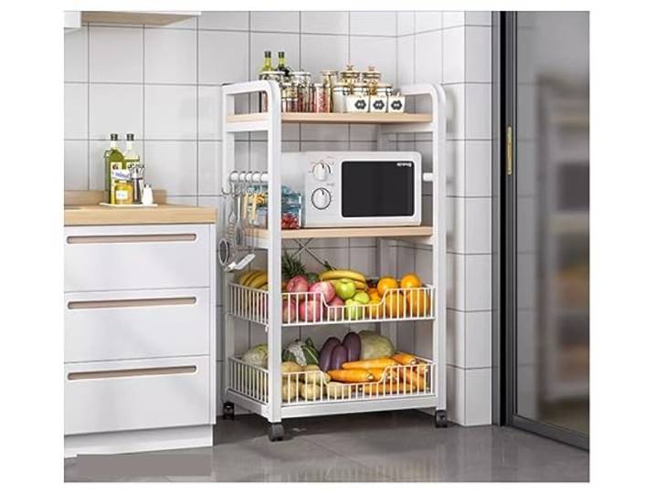 CVdrtyED Mikrowellenregal Küchenbäckerregal, Mehrzweck-Lagerregal, Mikrowellenständer, Industrieller Mikrowellenofenständer Für Gewürze Küchenregal Stehend(White,4-Tiers)