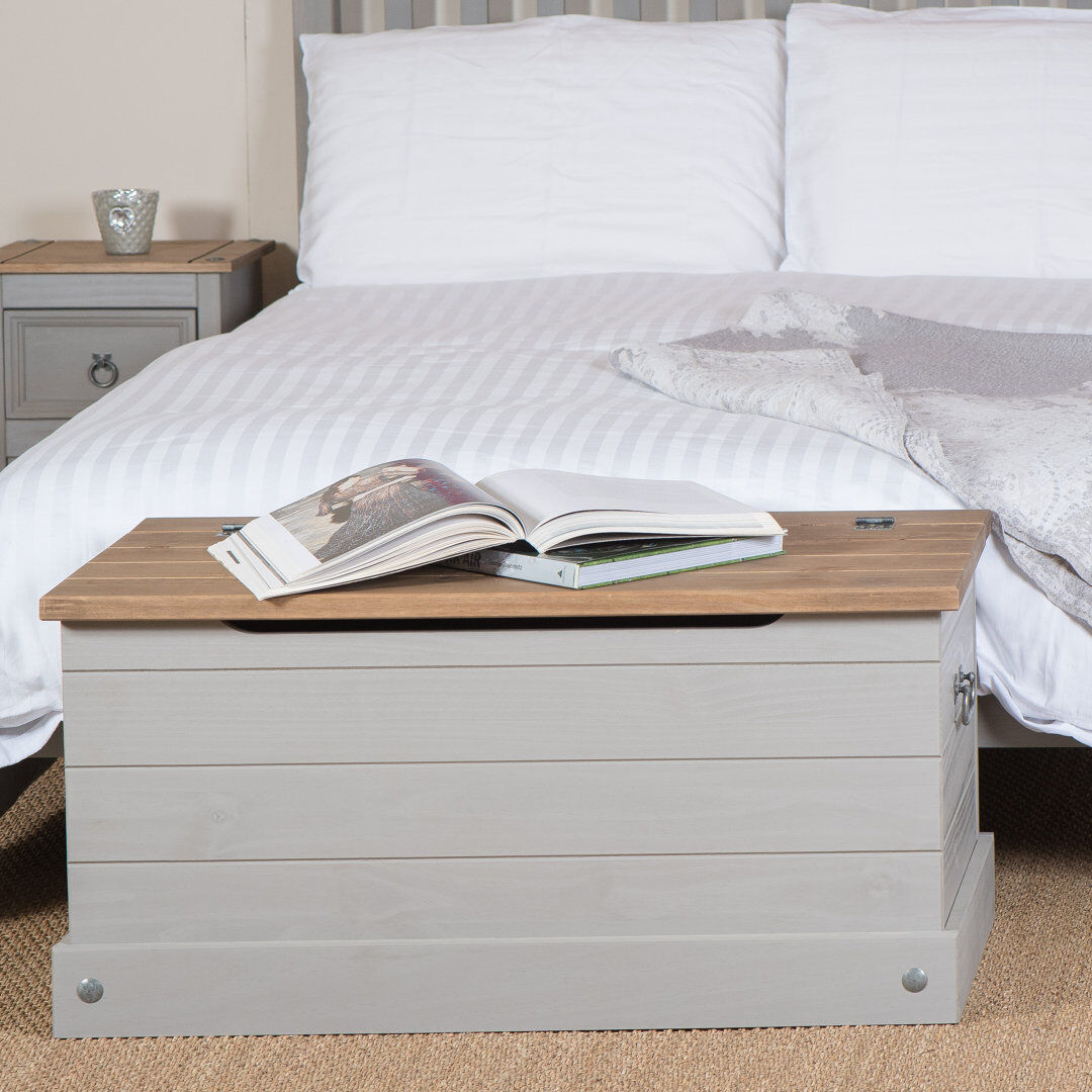 Fernleaf Berkhamsted Large Blanket Chest, Solid Pine, Corona Design Grey 44.5cm H X 90.2cm W X 48cm D