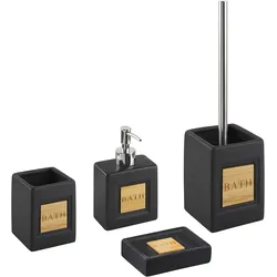 BADEZIMMER Set 4-teilig Keramik schwarz/heller Holzfarbton Kourou