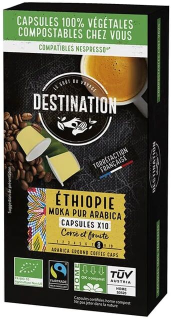 Destination Cápsulas Biodegradáveis Moka Pur Arábica Ethiopia Bio 5g 10 Unds