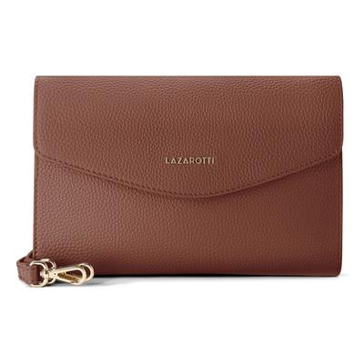 Clutch LAZAROTTI "Bologna Leather Clutch Umhängetasche Leder 23 cm", Damen, Gr. B/H/T: 4cm x 15cm, braun (dunkelbraun), Leder, Taschen