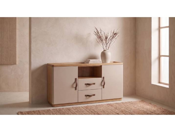 KAWOLA Sideboard FLORIANA Sideboard – Eichenoptik und weiße Fronten, Sideboard Holz natur/weiß