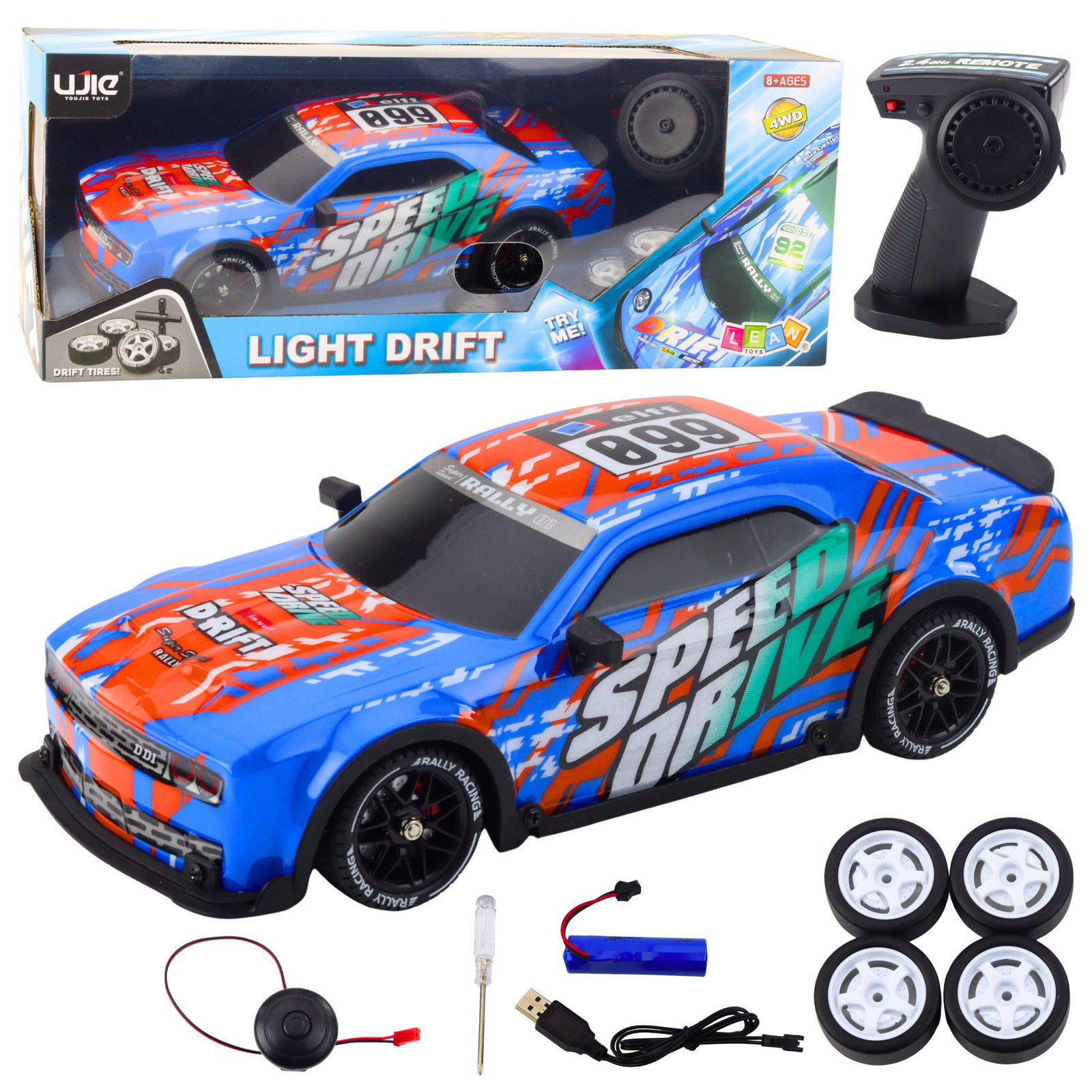 Lean Toys Rc-sportwagen met verlicht driftlichaam blauw