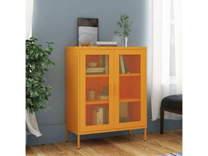 GPWERSDF Lagerschrank Senfgelb 80 x 35 x 101,5 cm Stahl mit Gittertüren Robuster Stahl, verstellbare Böden, Nivellierer, zwei Gittertüren, vielseitig nutzbar